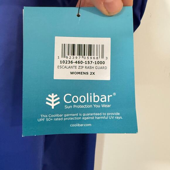 Coolibar Women's Escalante Zip Rash Guard Swim Top Blue UPF 50 Plus Size 2X NEW - Picture 3 of 10